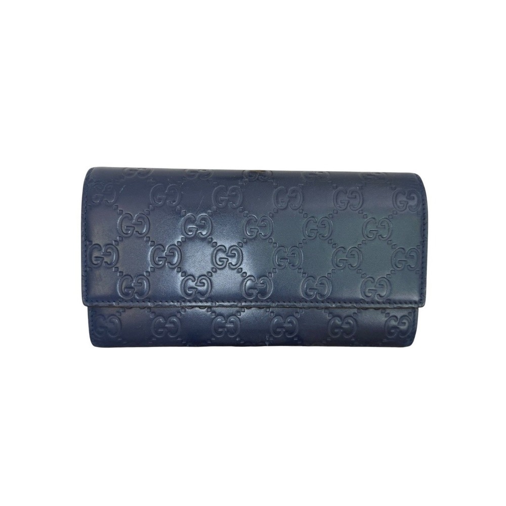 Gucci Guccissima Navy Blue GG Embossed Leather Continental Flap Wallet